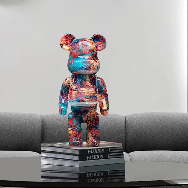 27Cm/10Inches Graffiti Bear Figurine Home Decor Animal Abstract Ornament Storage Money Jar Modern Room Sculpture Table Decor